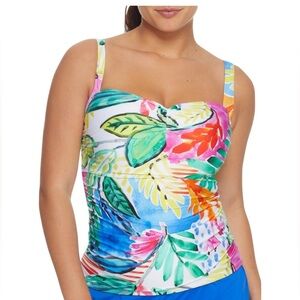 24th & Ocean Painted Garden Underwire Tankini Swim Top Size 34D